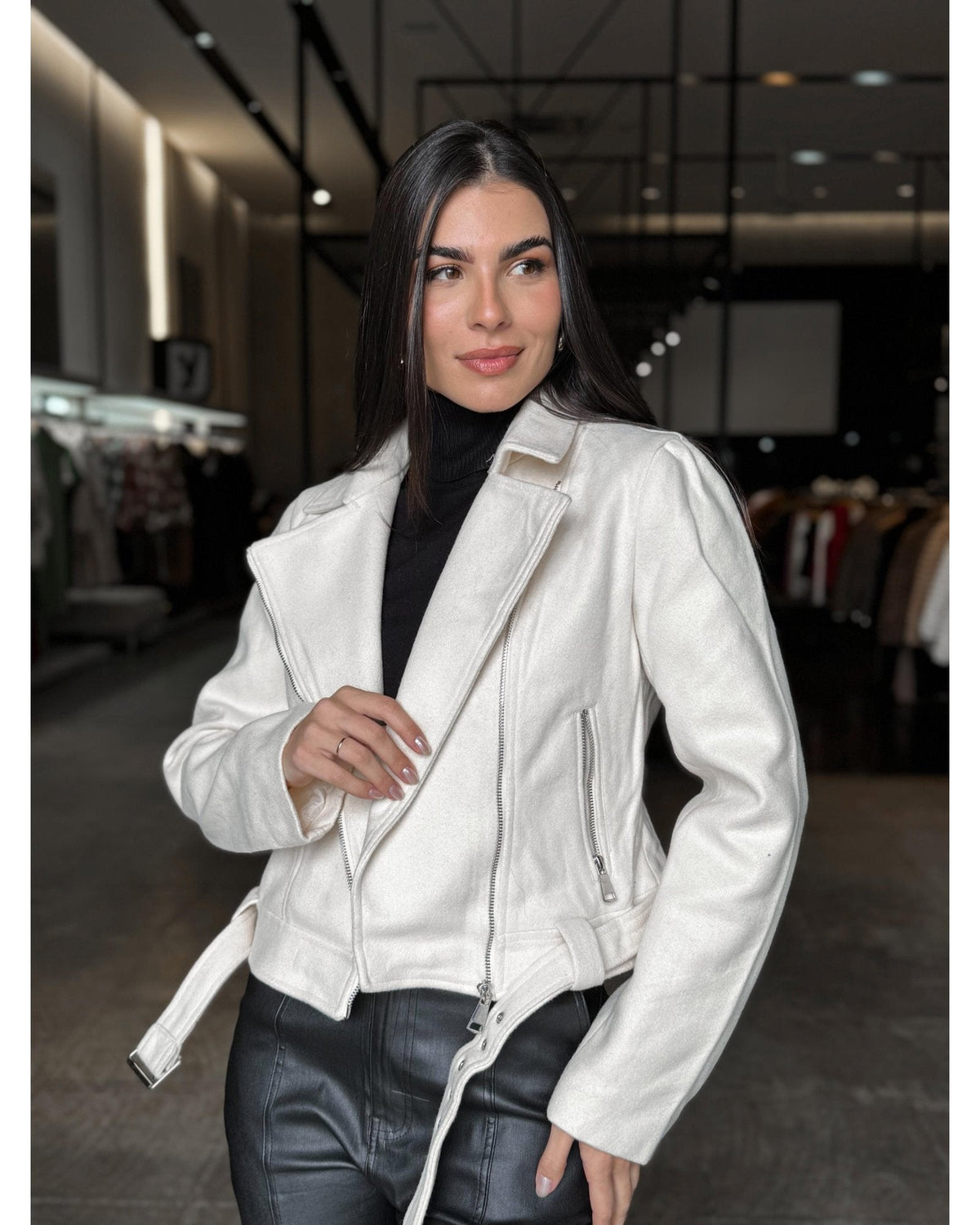 Jaqueta Fashion Lã Batida  Off white