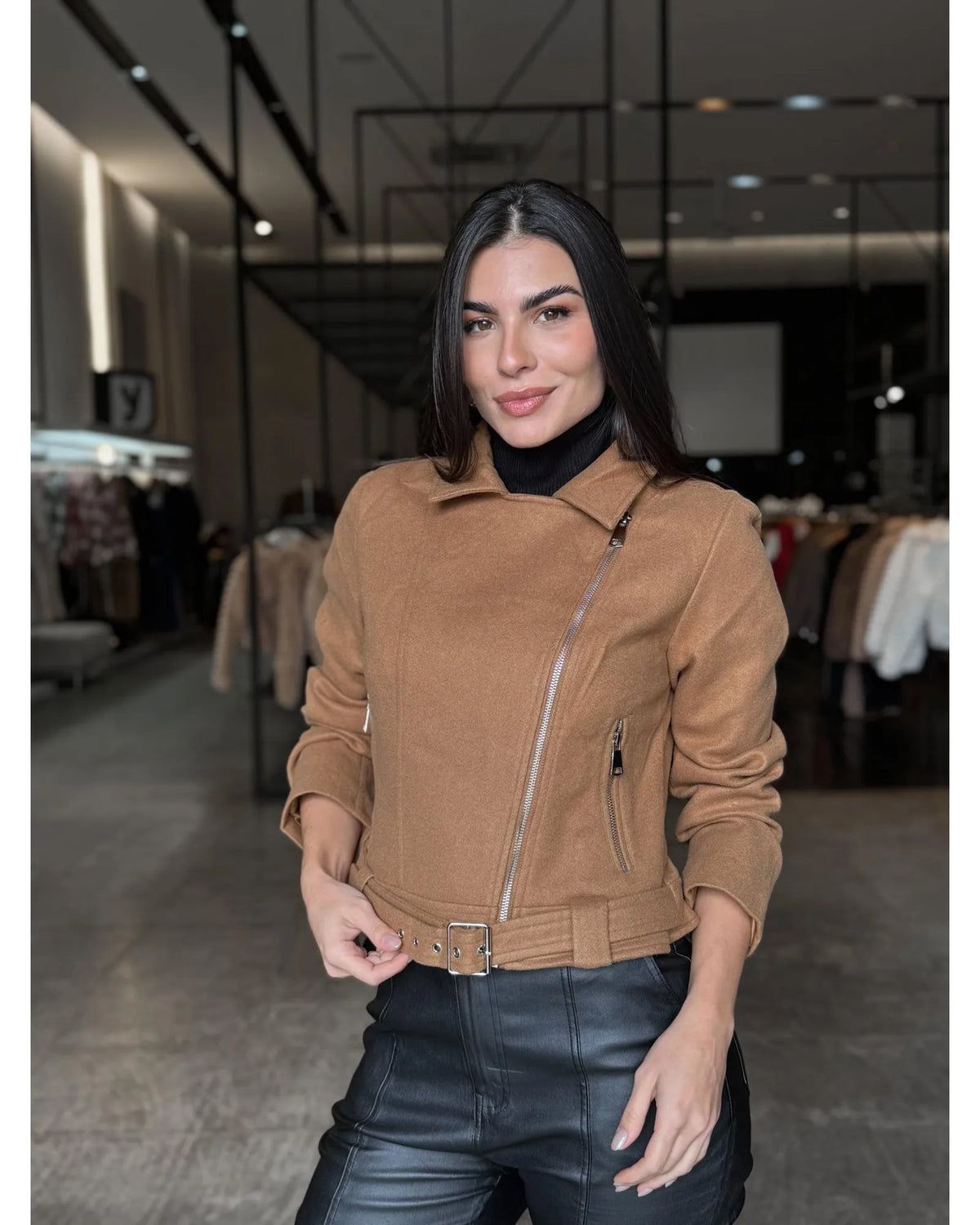 Jaqueta Fashion Lã Batida Marrom