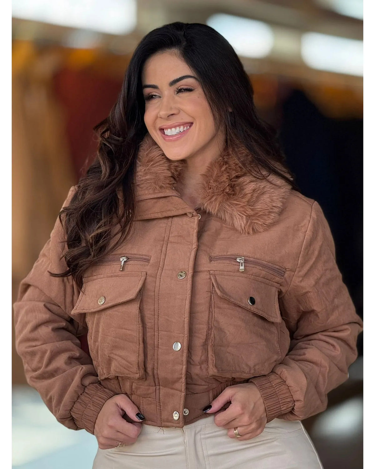Jaqueta Bomber Bolso Duda  Marrom